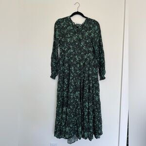 Zara Long Dress black and green floral Size Small